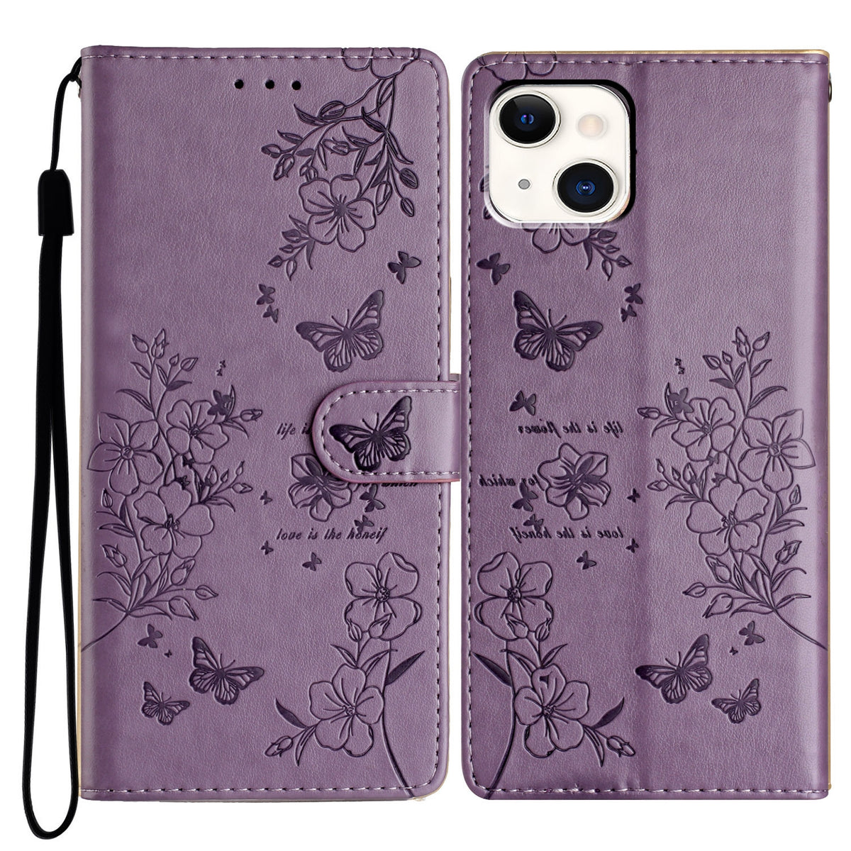 ELECTROPRIME For iPhone 15 Plus Butterflies and Flowers Leather Phone Case(Purple)
