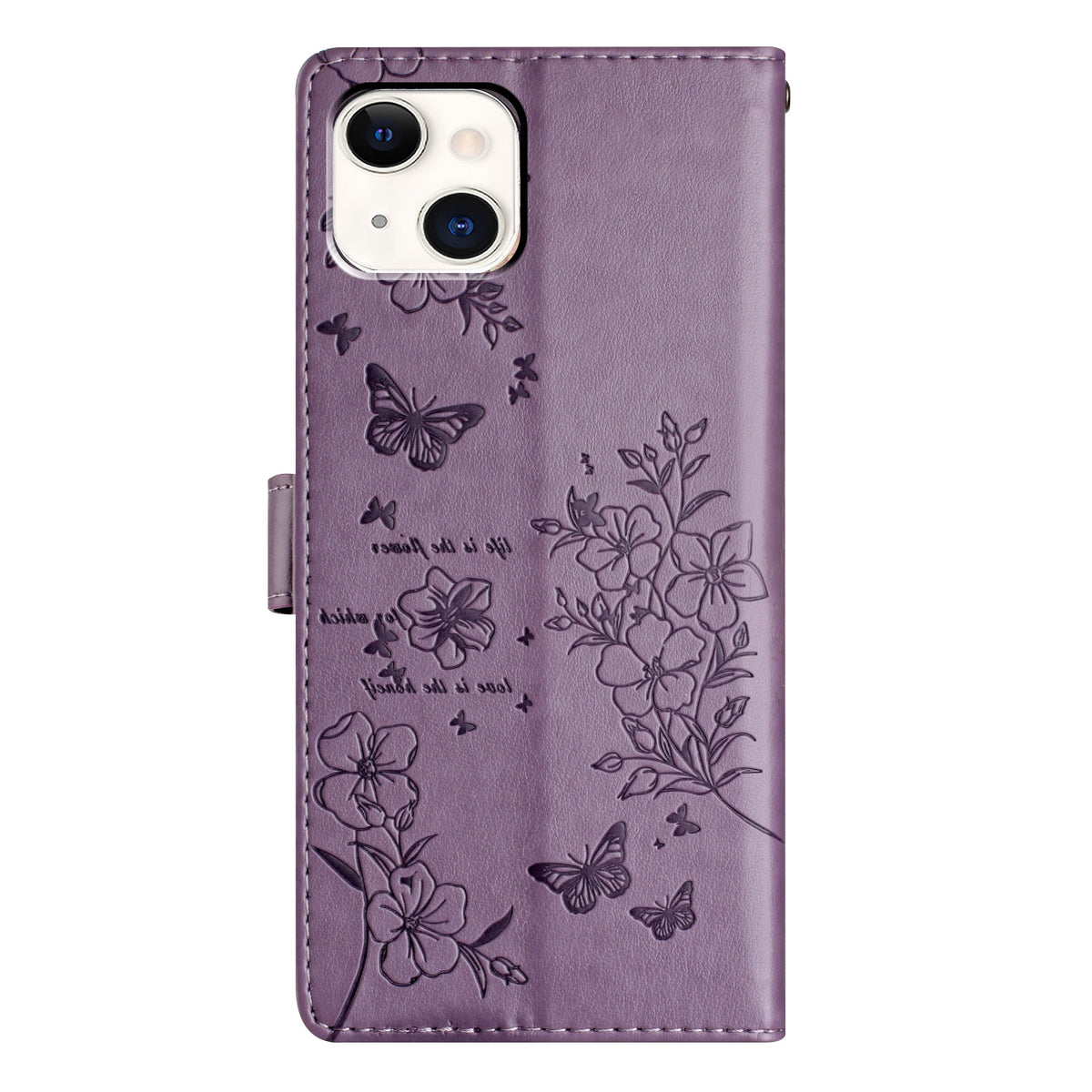ELECTROPRIME For iPhone 15 Plus Butterflies and Flowers Leather Phone Case(Purple)