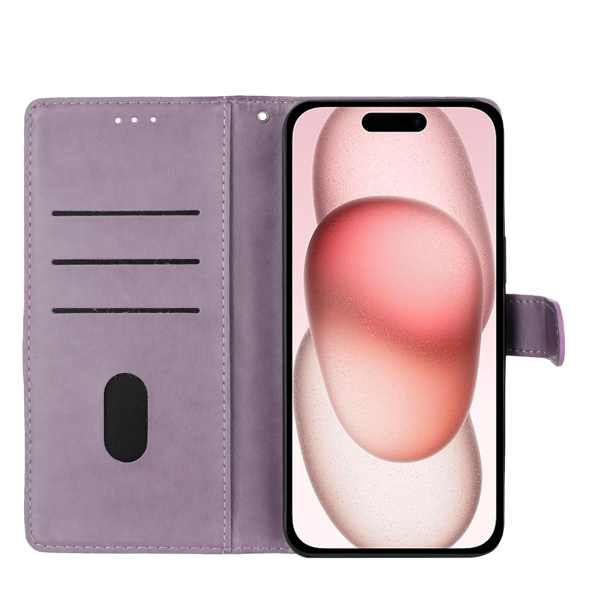 ELECTROPRIME For iPhone 15 Plus Butterflies and Flowers Leather Phone Case(Purple)