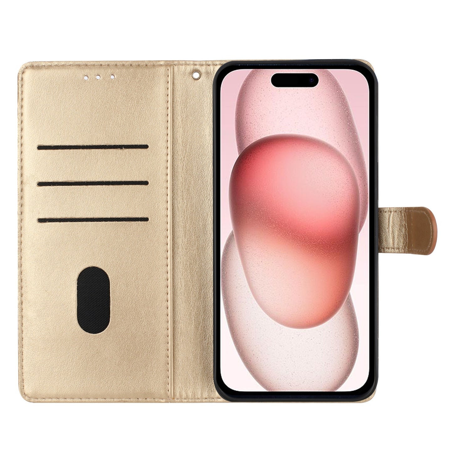 ELECTROPRIME For iPhone 15 Butterflies and Flowers Leather Phone Case(Gold)