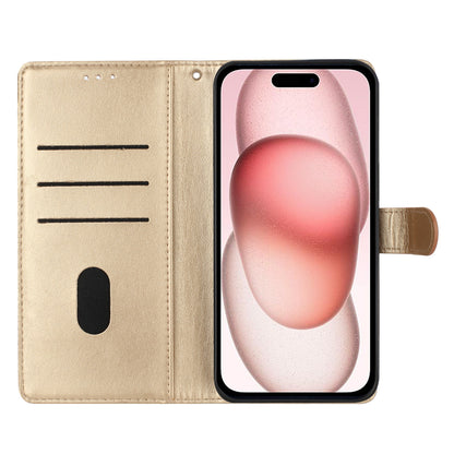 ELECTROPRIME For iPhone 15 Butterflies and Flowers Leather Phone Case(Gold)
