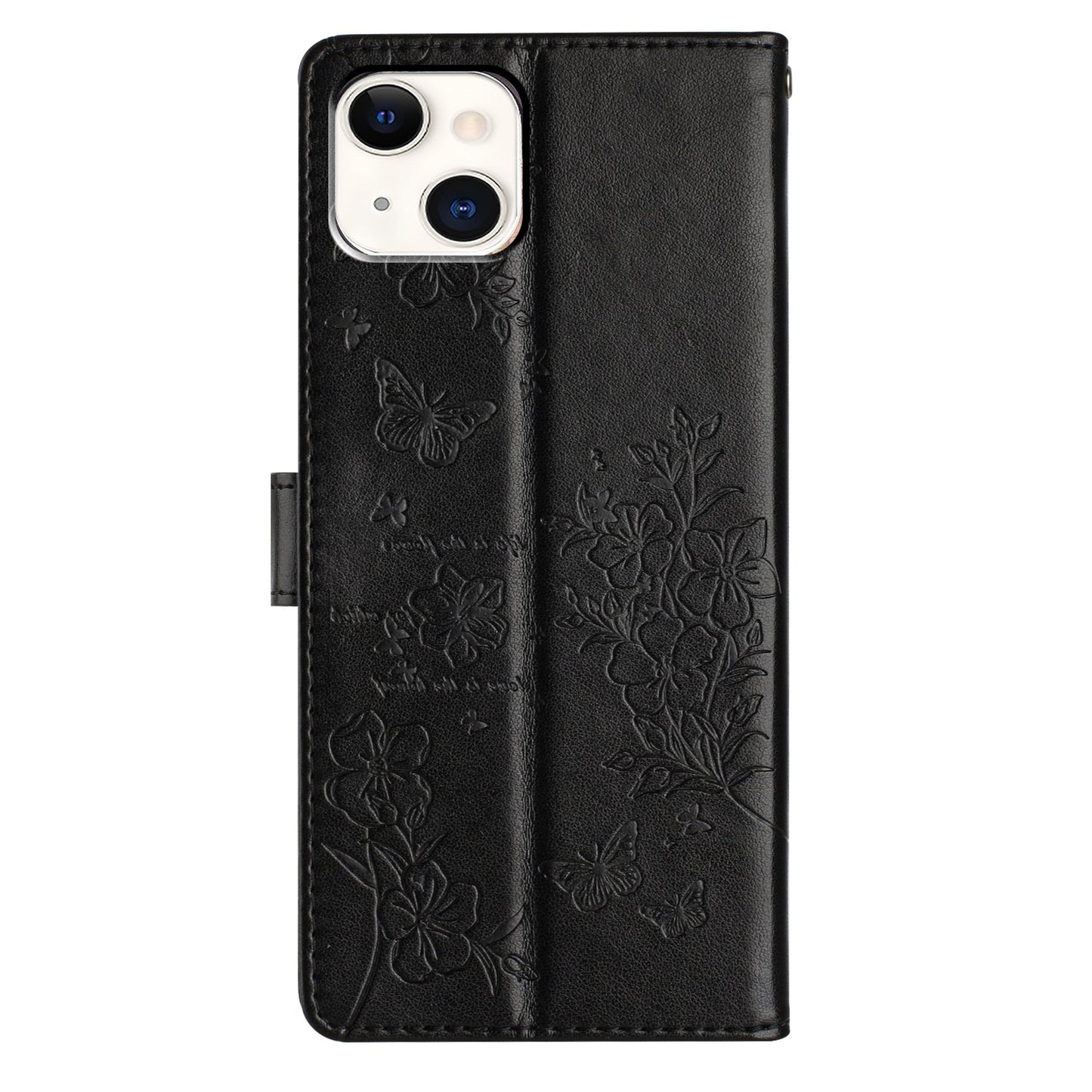 ELECTROPRIME For iPhone 15 Butterflies and Flowers Leather Phone Case(Black)
