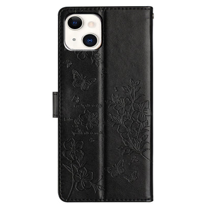 ELECTROPRIME For iPhone 15 Butterflies and Flowers Leather Phone Case(Black)