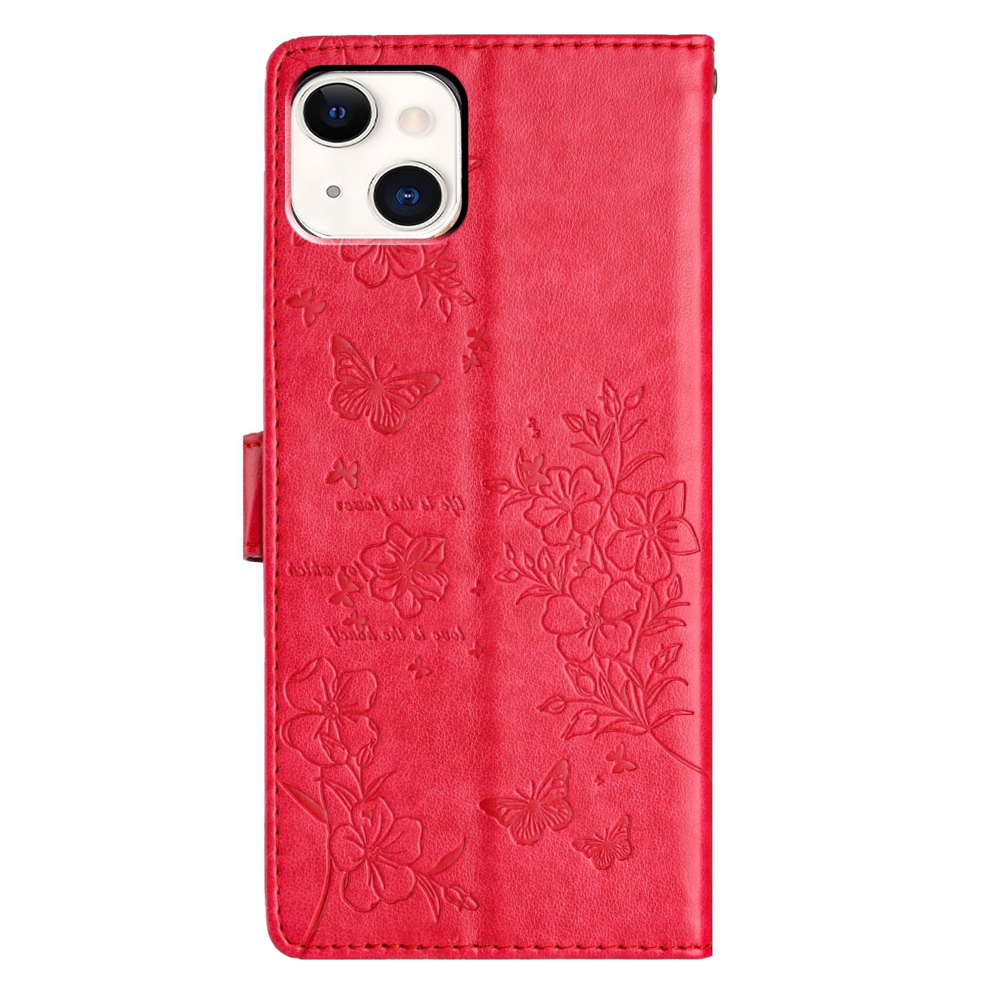 ELECTROPRIME For iPhone 15 Butterflies and Flowers Leather Phone Case(Red)
