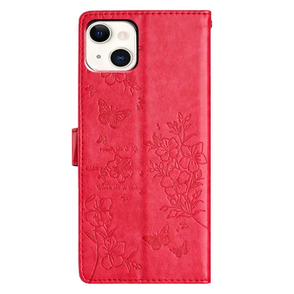 ELECTROPRIME For iPhone 15 Butterflies and Flowers Leather Phone Case(Red)