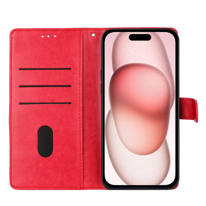 ELECTROPRIME For iPhone 15 Butterflies and Flowers Leather Phone Case(Red)