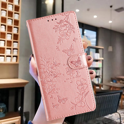 ELECTROPRIME For iPhone 15 Butterflies and Flowers Leather Phone Case(Rose Gold)
