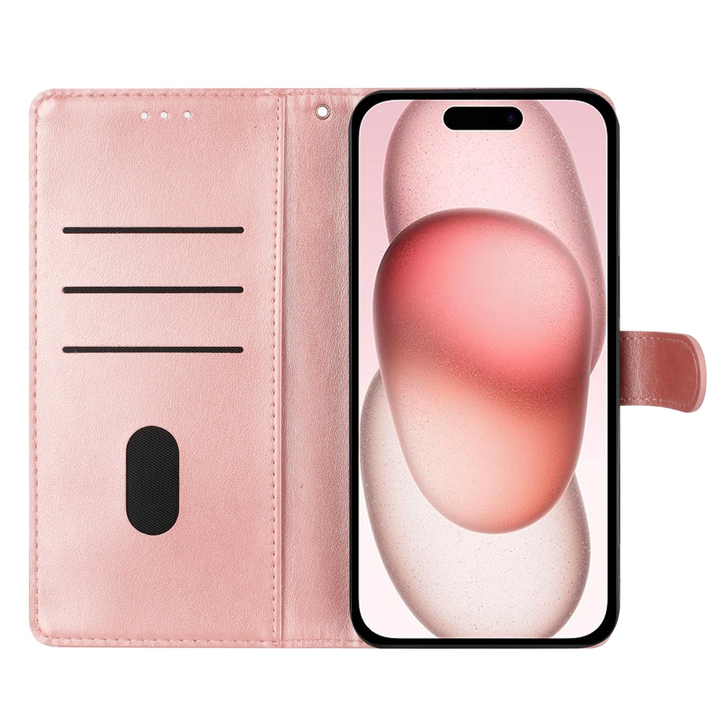 ELECTROPRIME For iPhone 15 Butterflies and Flowers Leather Phone Case(Rose Gold)