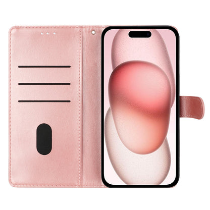 ELECTROPRIME For iPhone 15 Butterflies and Flowers Leather Phone Case(Rose Gold)