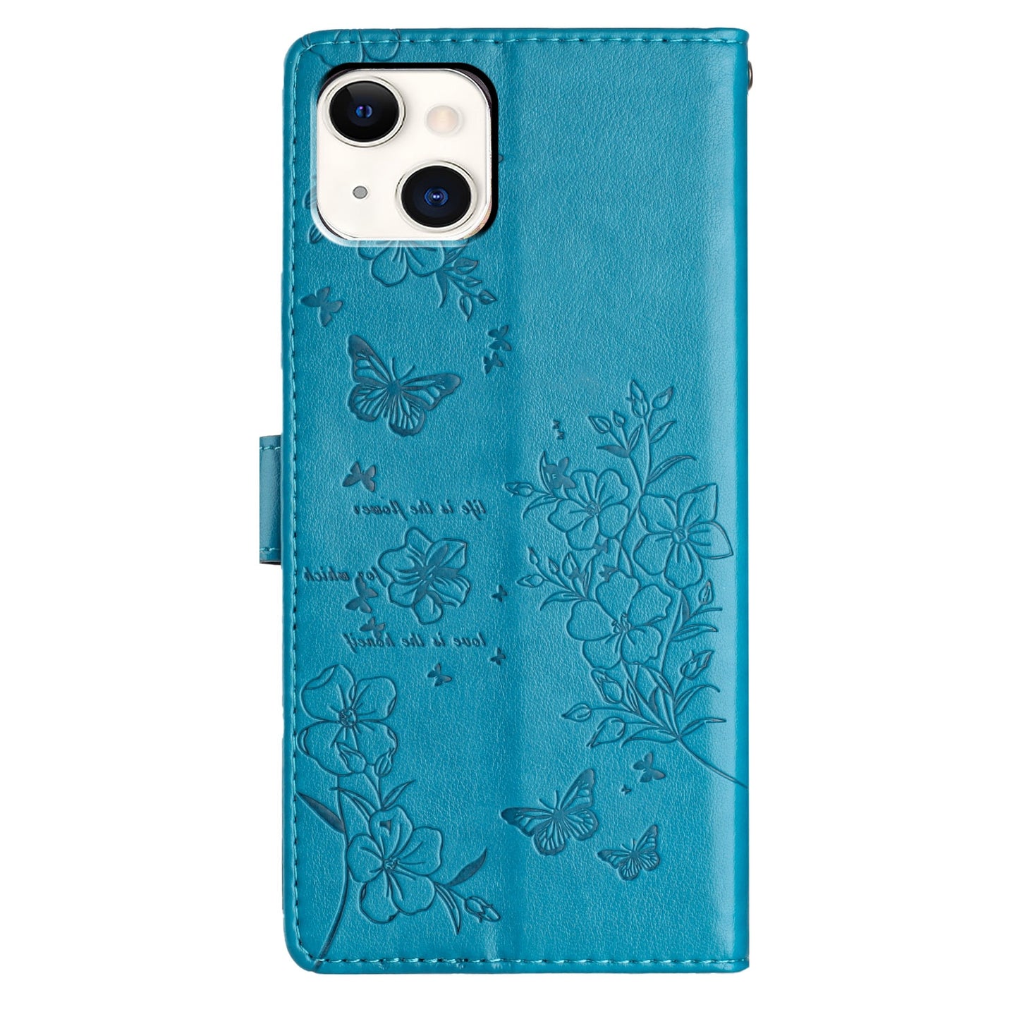 ELECTROPRIME For iPhone 15 Butterflies and Flowers Leather Phone Case(Blue)