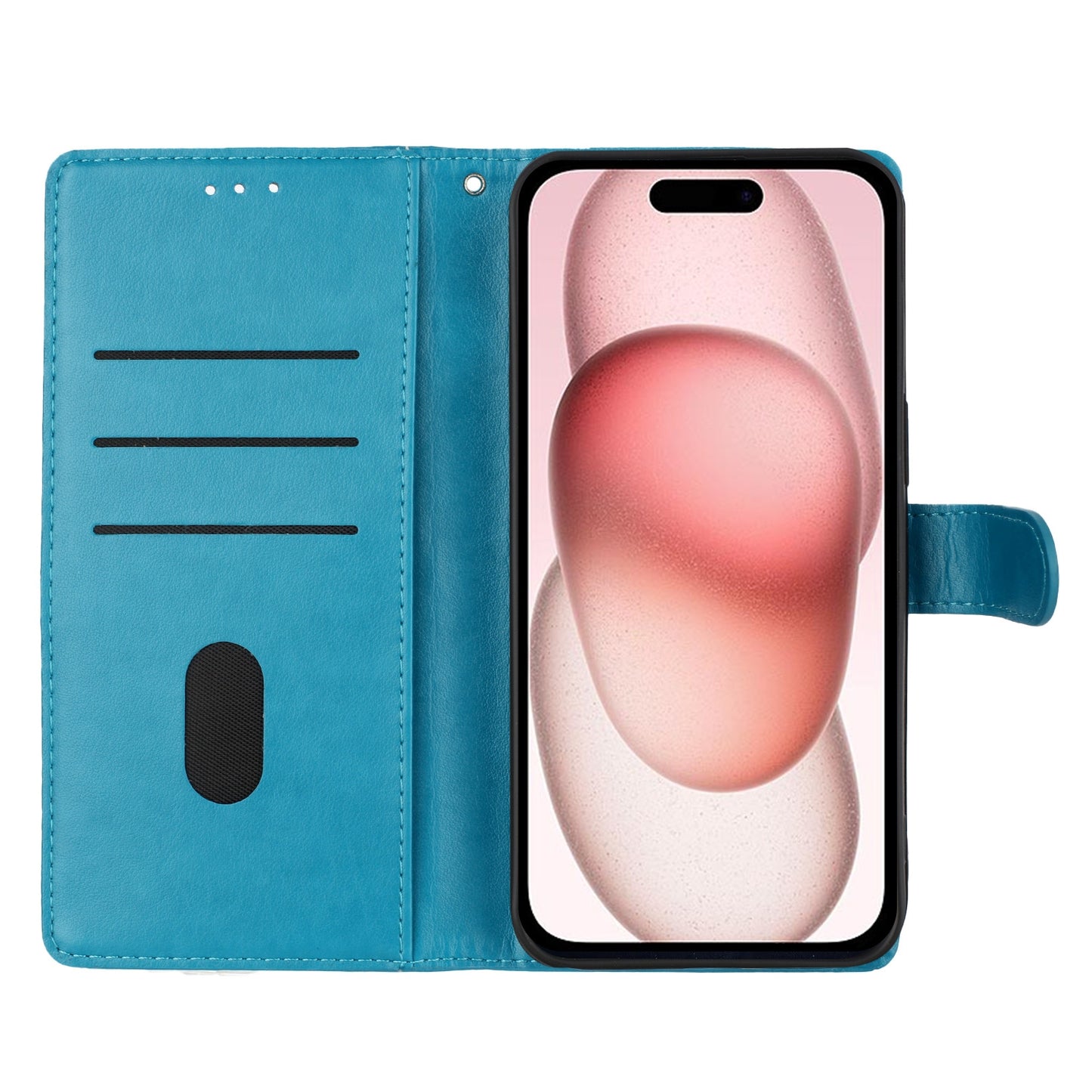 ELECTROPRIME For iPhone 15 Butterflies and Flowers Leather Phone Case(Blue)