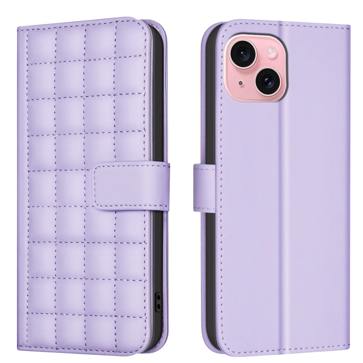 ELECTROPRIME For iPhone 15 Square Texture Leather Phone Case(Purple)