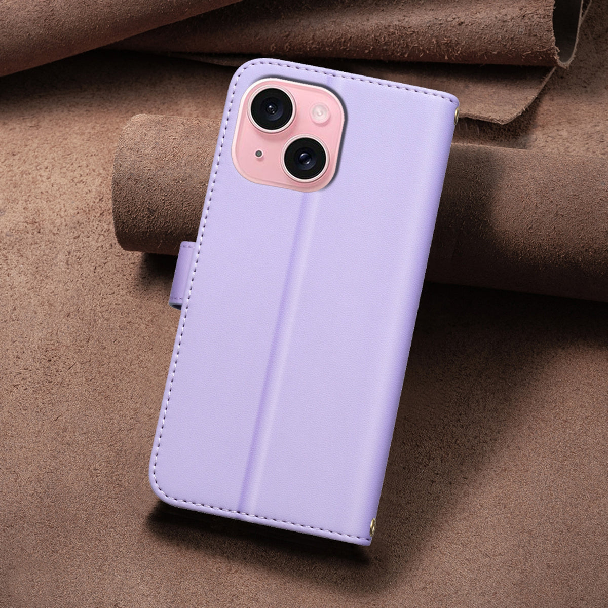 ELECTROPRIME For iPhone 15 Square Texture Leather Phone Case(Purple)