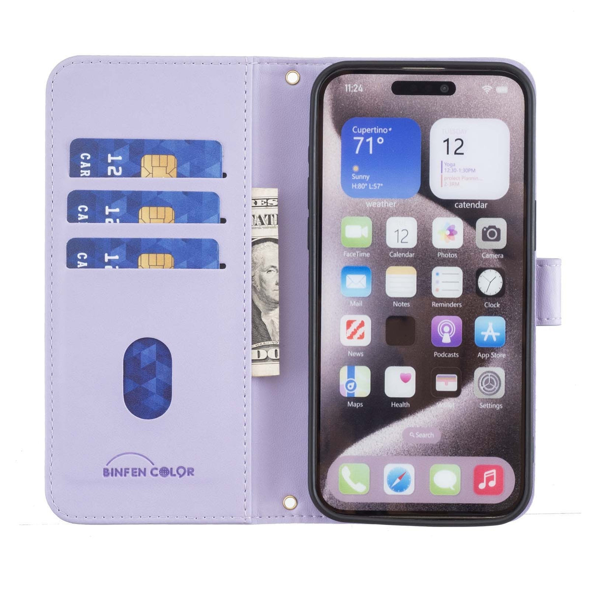 ELECTROPRIME For iPhone 15 Square Texture Leather Phone Case(Purple)