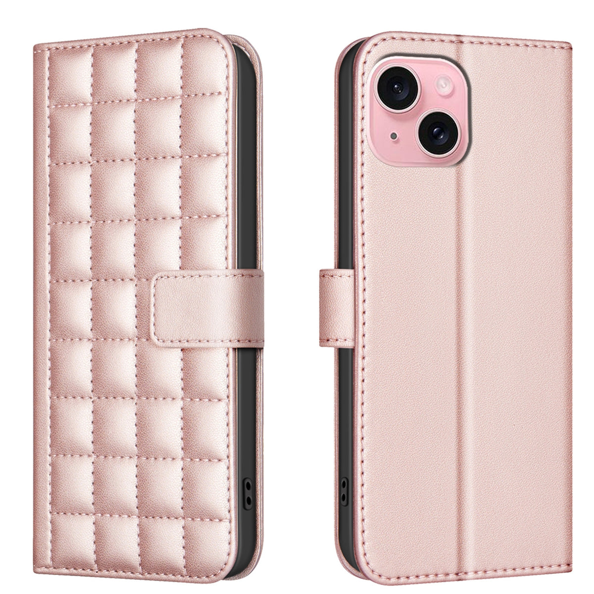 ELECTROPRIME For iPhone 15 Square Texture Leather Phone Case(Rose Gold)