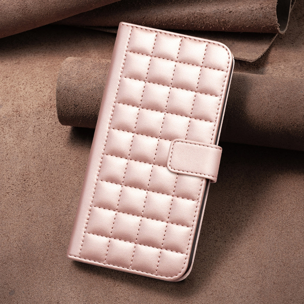 ELECTROPRIME For iPhone 15 Square Texture Leather Phone Case(Rose Gold)