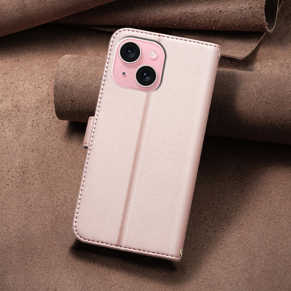 ELECTROPRIME For iPhone 15 Square Texture Leather Phone Case(Rose Gold)
