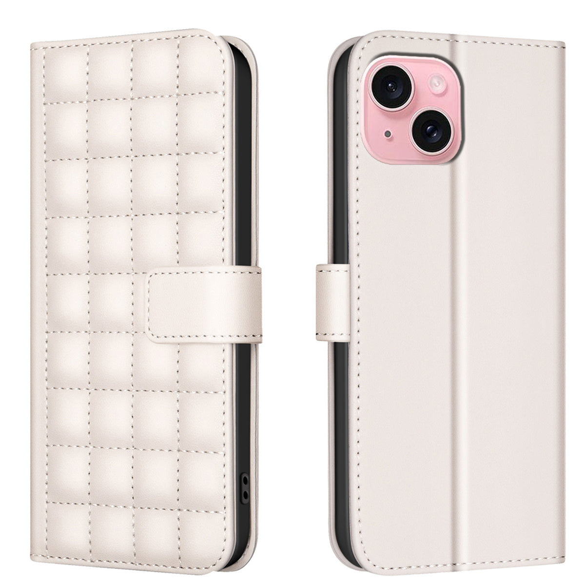 ELECTROPRIME For iPhone 15 Square Texture Leather Phone Case(Beige)