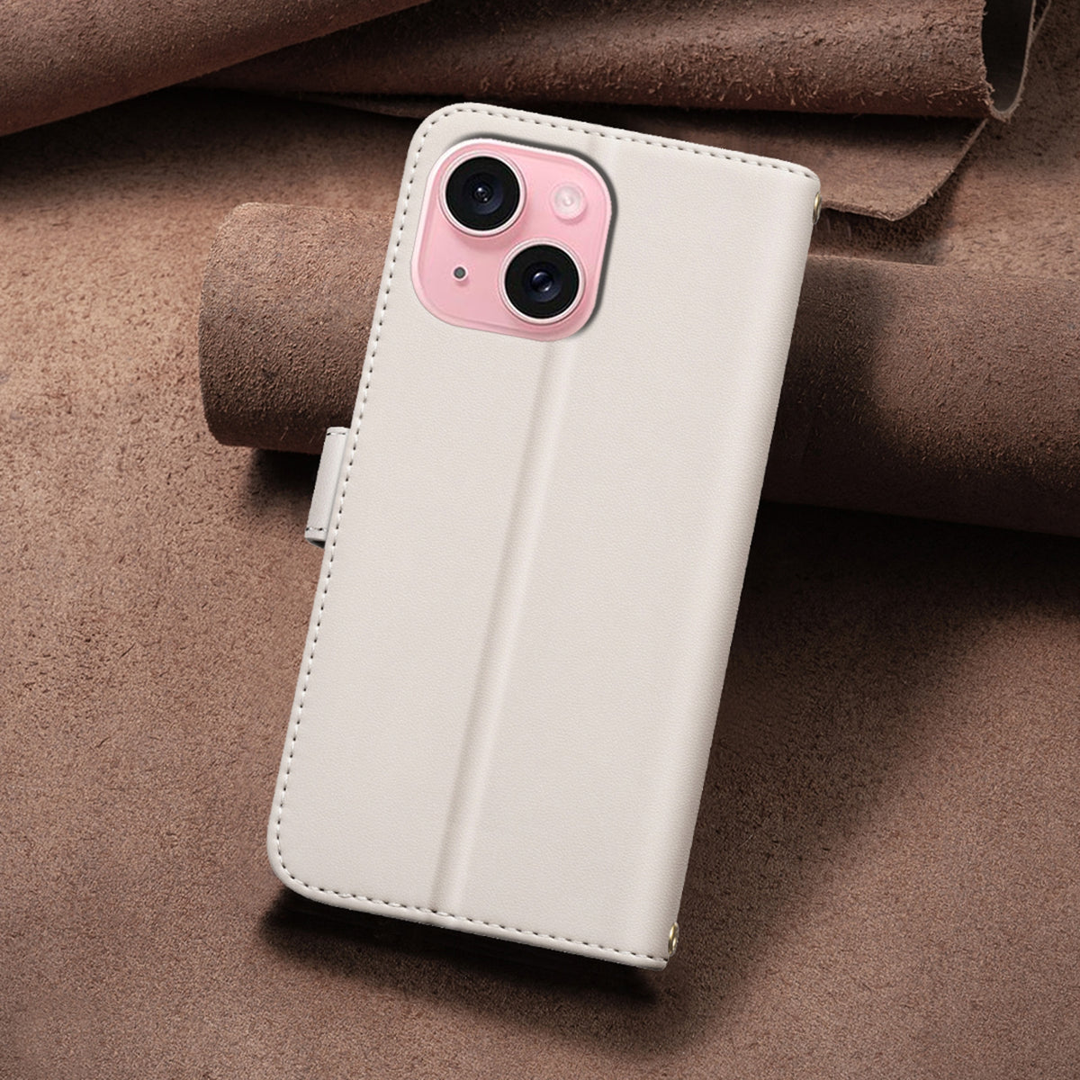ELECTROPRIME For iPhone 15 Square Texture Leather Phone Case(Beige)