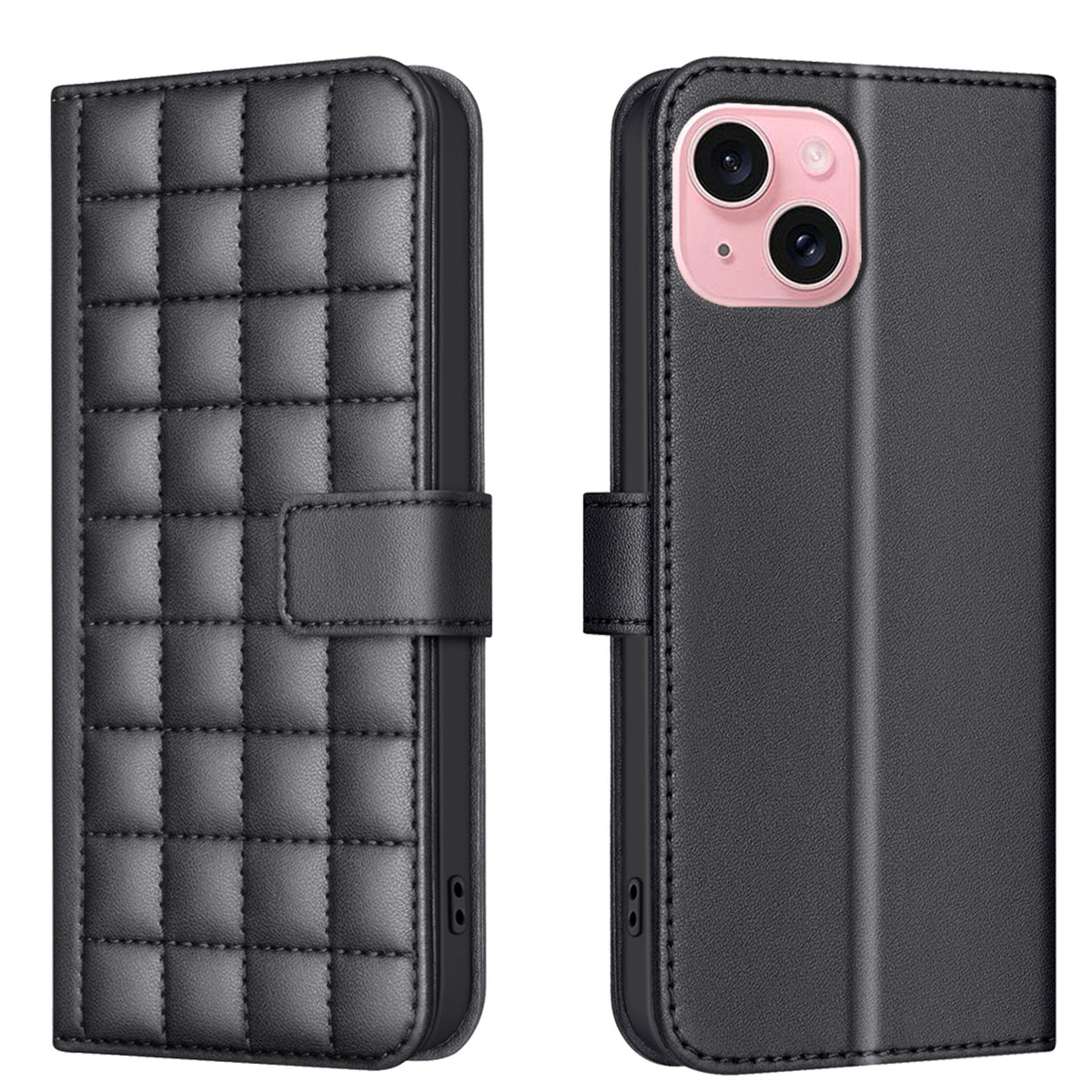 ELECTROPRIME For iPhone 15 Square Texture Leather Phone Case(Black)
