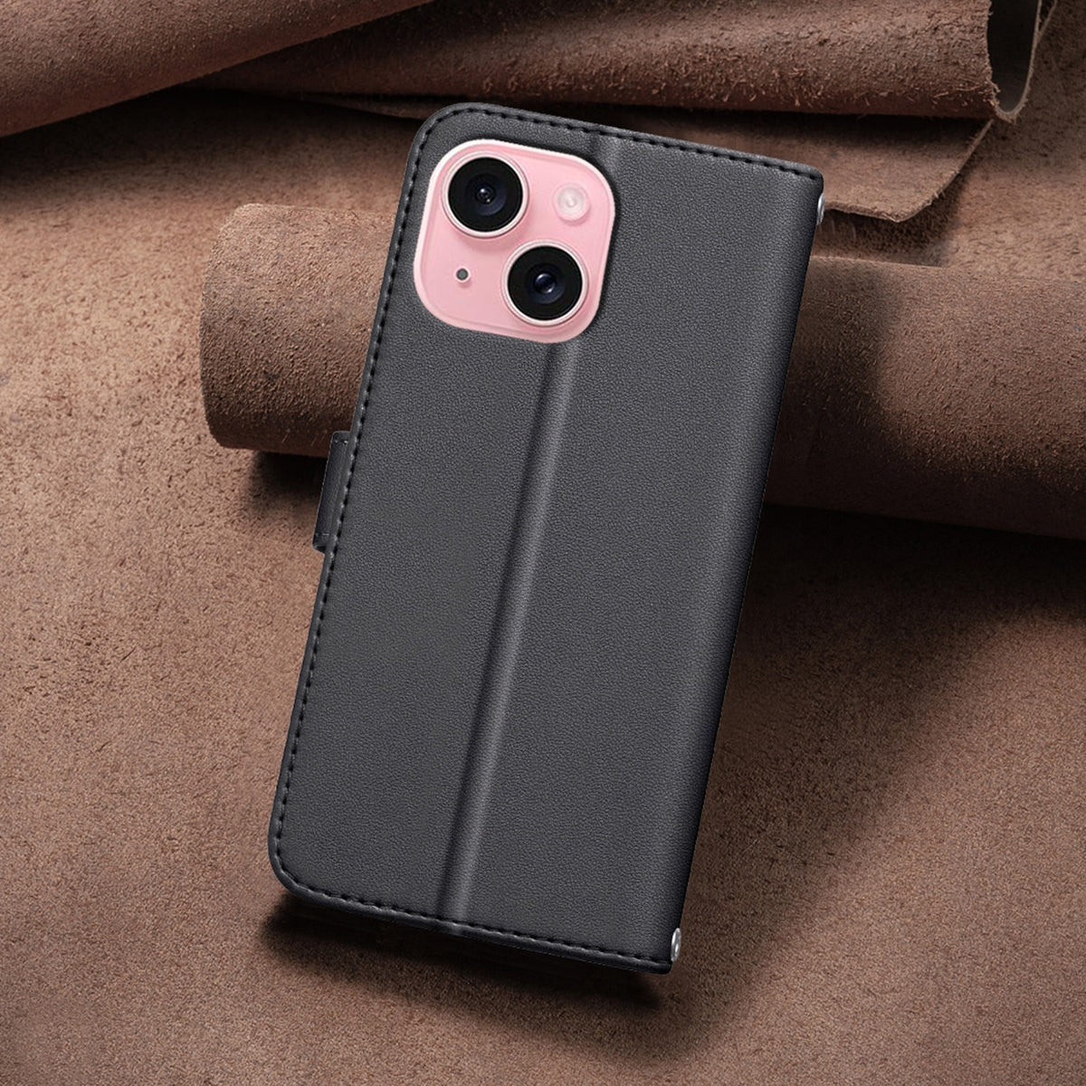 ELECTROPRIME For iPhone 15 Square Texture Leather Phone Case(Black)