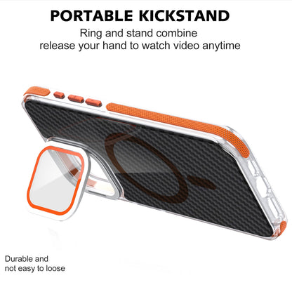 ELECTROPRIME For iPhone 15 Magsafe Dual-Color Carbon Fiber Lens Film Phone Case with Lens Fold Holder(Gray)