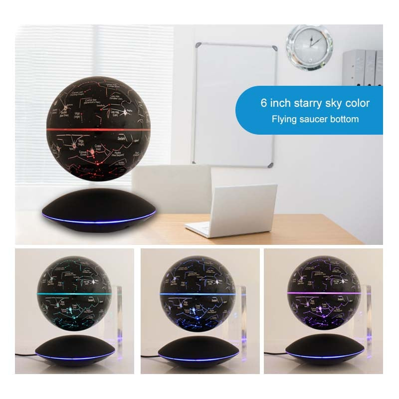 ELECTROPRIME 6 inch Rotation Illuminating English Magnetic Levitation Globe Office Crafts Ornaments, US Plug(Black)