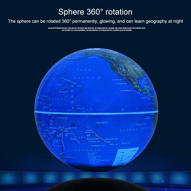 ELECTROPRIME 6 inch Rotation Illuminating English Magnetic Levitation Globe Office Crafts Ornaments, EU Plug(Black)