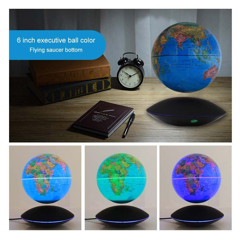 ELECTROPRIME 6 inch Rotation Illuminating English Magnetic Levitation Globe Office Crafts Ornaments, EU Plug(Baby Blue)