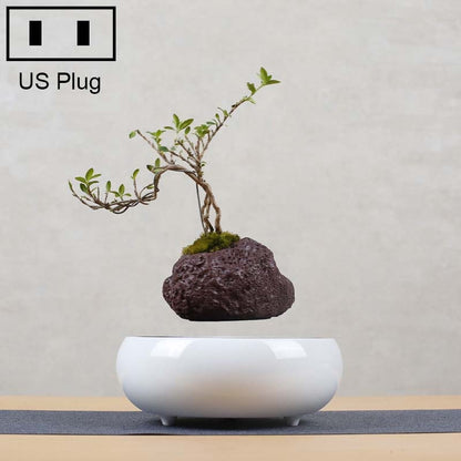 ELECTROPRIME Volcanic Rock Flower Pot + Imitation Ceramic Resin Base Magnetic Levitation Potted Plant Home Decoration, US Plug