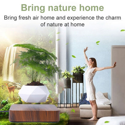 ELECTROPRIME Dark Color Stripe Flower Pot + Imitation Ceramic Resin Base Magnetic Levitation Potted Plant Home Decoration, EU Plug