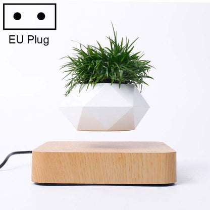 ELECTROPRIME Diamond Plastic Flower Pot + Light Wood Grain Base Magnetic Levitation Potted Plant Home Decoration, EU Plug