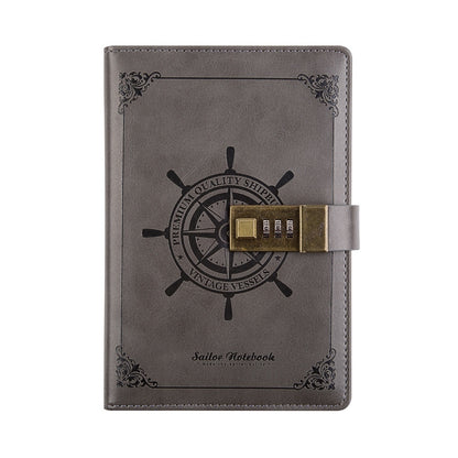 ELECTROPRIME B6 Retro PU Cover Sailor Notebook Diary Book with Password Lock(Grey)