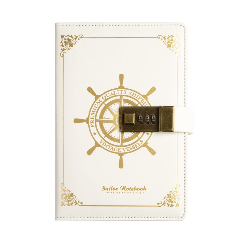 ELECTROPRIME B6 Retro PU Cover Sailor Notebook Diary Book with Password Lock(White)