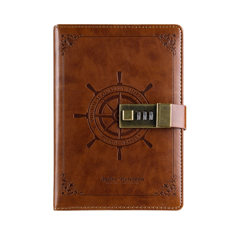 ELECTROPRIME B6 Retro PU Cover Sailor Notebook Diary Book with Password Lock(Brown)