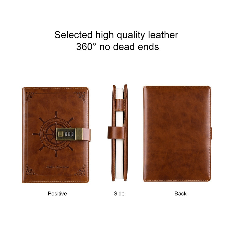 ELECTROPRIME B6 Retro PU Cover Sailor Notebook Diary Book with Password Lock(Brown)