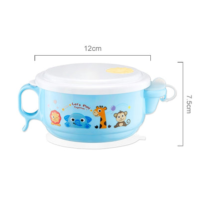 ELECTROPRIME 450ml Stainless Steel Interior And Plastic Exterior Double Layer Cartoon Style Bowl With Cover And Handles For Child At Age 2 To 9(Blue)