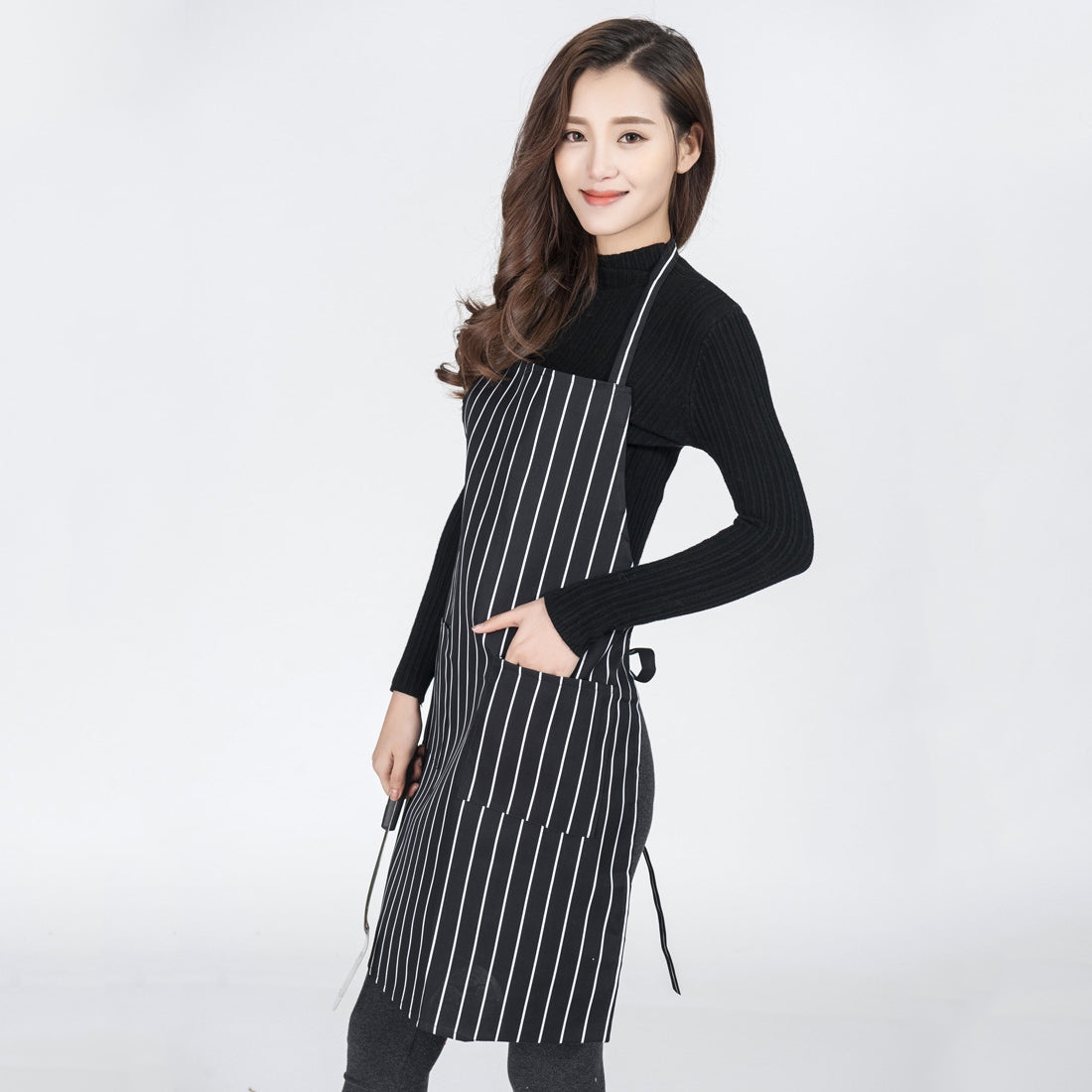 ELECTROPRIME Black and White Stripes Unisex Chef Waiter Barista Aprons Work Aprons