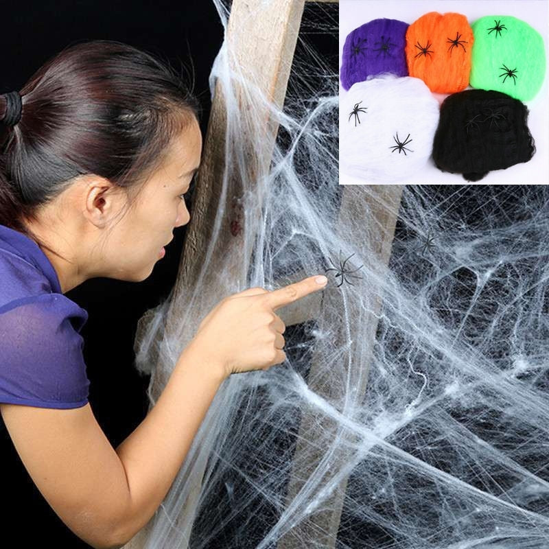 ELECTROPRIME Halloween Props Cotton Yarn Spider Webs, Random Color Delivery