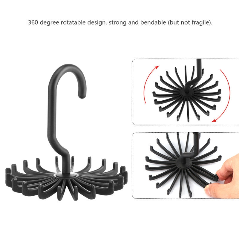 ELECTROPRIME 20 Claws 360 Degree Rotatable Tie Rack Belt Scarf Hanger Holder, Size: S(Black)