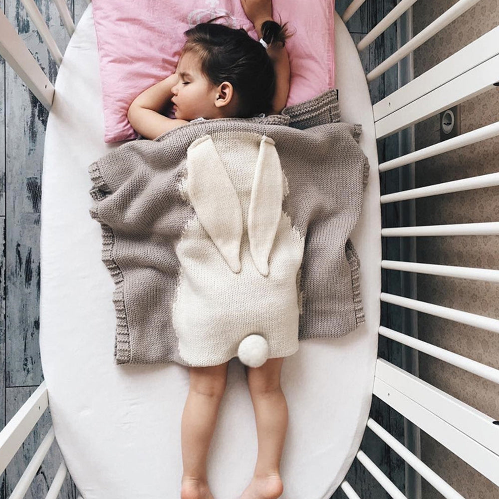 ELECTROPRIME Rabbit Pattern Stereoscopic Ears Baby Knitted Blanket(Grey)