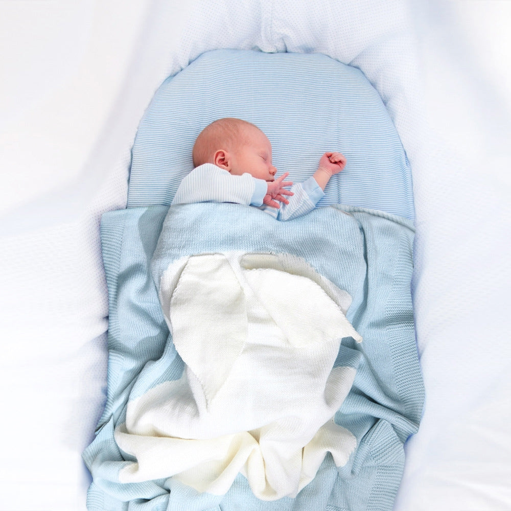 ELECTROPRIME Rabbit Pattern Stereoscopic Ears Baby Knitted Blanket(Baby Blue)