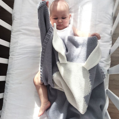 ELECTROPRIME Rabbit Pattern Stereoscopic Ears Baby Knitted Blanket(Black White)