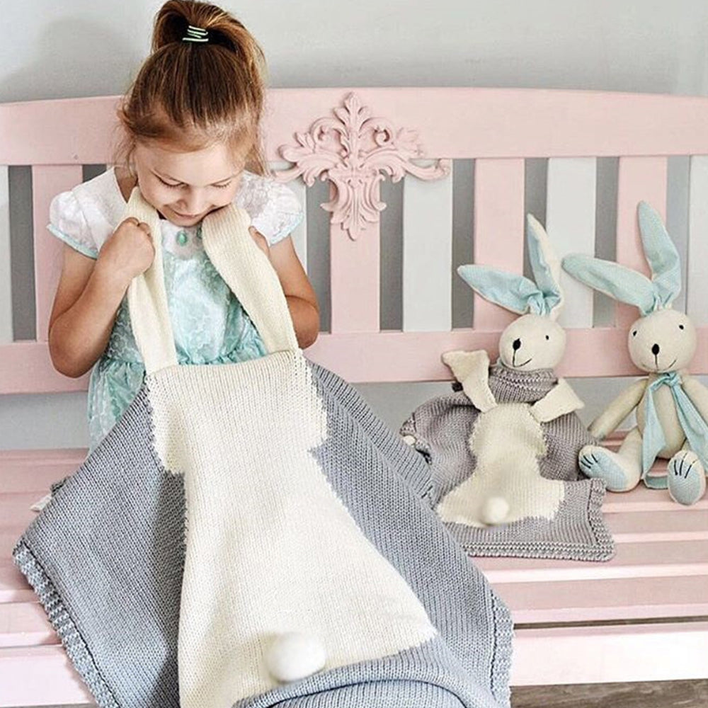 ELECTROPRIME Rabbit Pattern Stereoscopic Ears Baby Knitted Blanket(Black White)