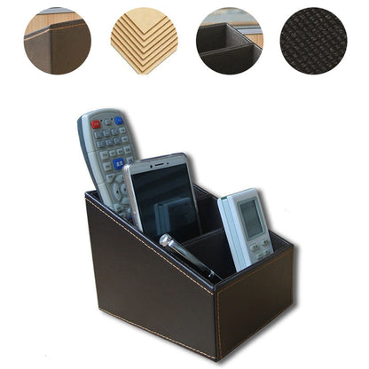 ELECTROPRIME PU Leather Three Grid Desktop Organizer Box Remote Controllers Storage Box Case Sundries Box