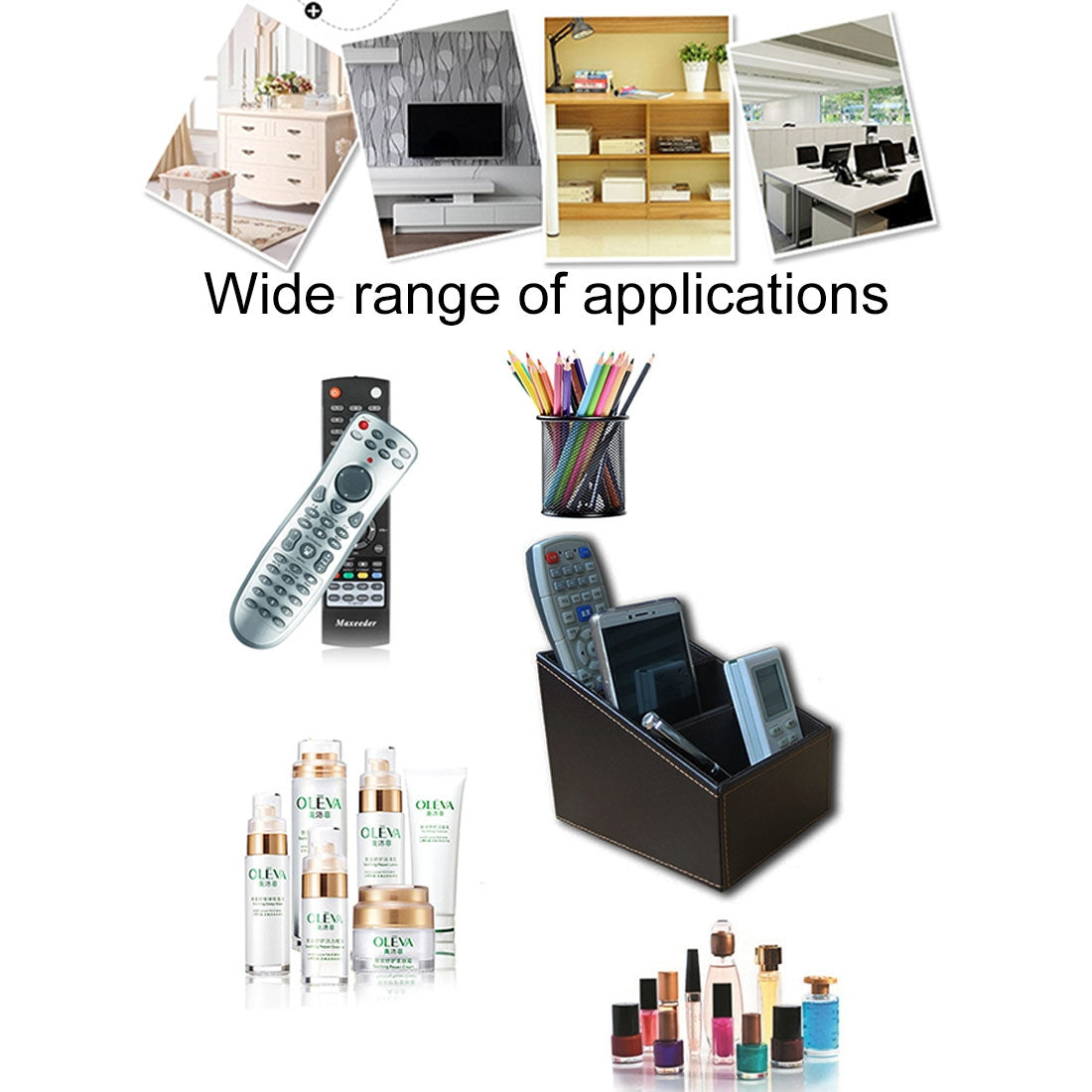 ELECTROPRIME PU Leather Three Grid Desktop Organizer Box Remote Controllers Storage Box Case Sundries Box