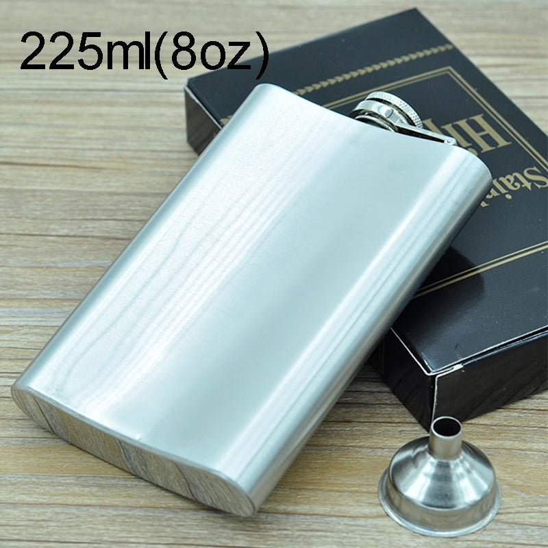 ELECTROPRIME 225mL (8oz) Outdoor Sports Handy Home Travel Wild Stainless Steel Portable Hip Flask(with Small Funnel)(Silver 225mL (8oz))