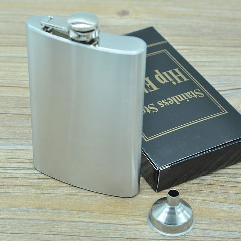 ELECTROPRIME 225mL (8oz) Outdoor Sports Handy Home Travel Wild Stainless Steel Portable Hip Flask(with Small Funnel)(Silver 225mL (8oz))