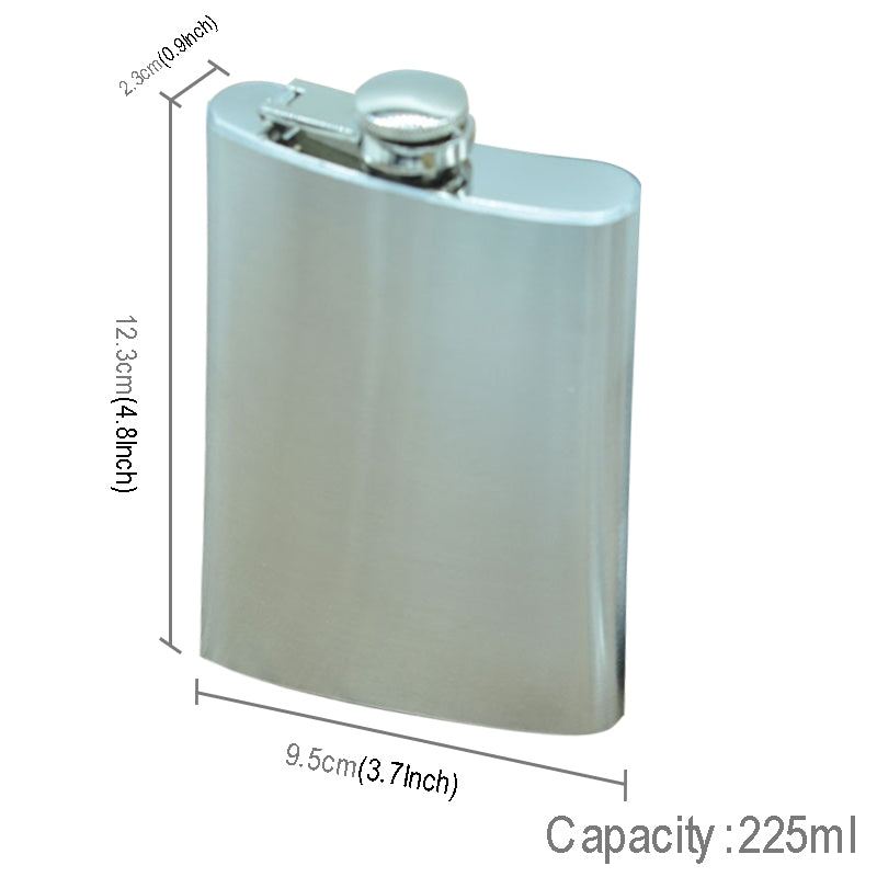 ELECTROPRIME 225mL (8oz) Outdoor Sports Handy Home Travel Wild Stainless Steel Portable Hip Flask(with Small Funnel)(Silver 225mL (8oz))