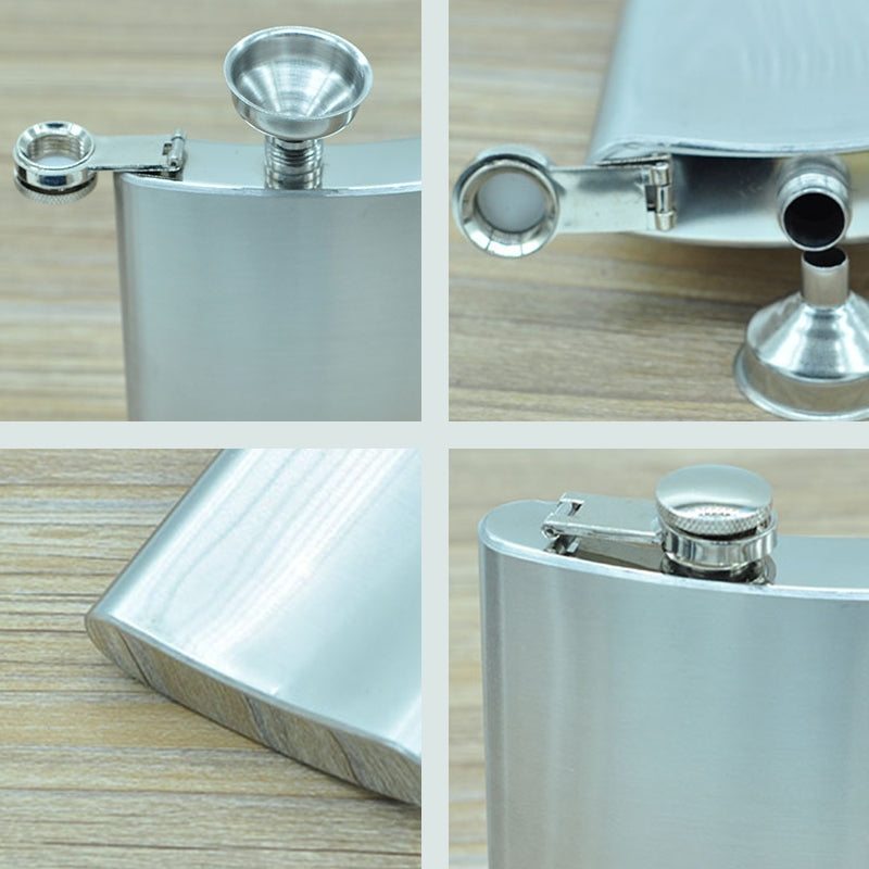 ELECTROPRIME 225mL (8oz) Outdoor Sports Handy Home Travel Wild Stainless Steel Portable Hip Flask(with Small Funnel)(Silver 225mL (8oz))